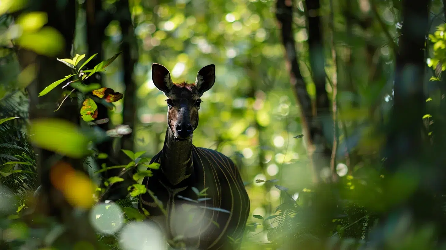 Zoom l’Okapi mystérieux Okapia johnstoni forêt iturienne